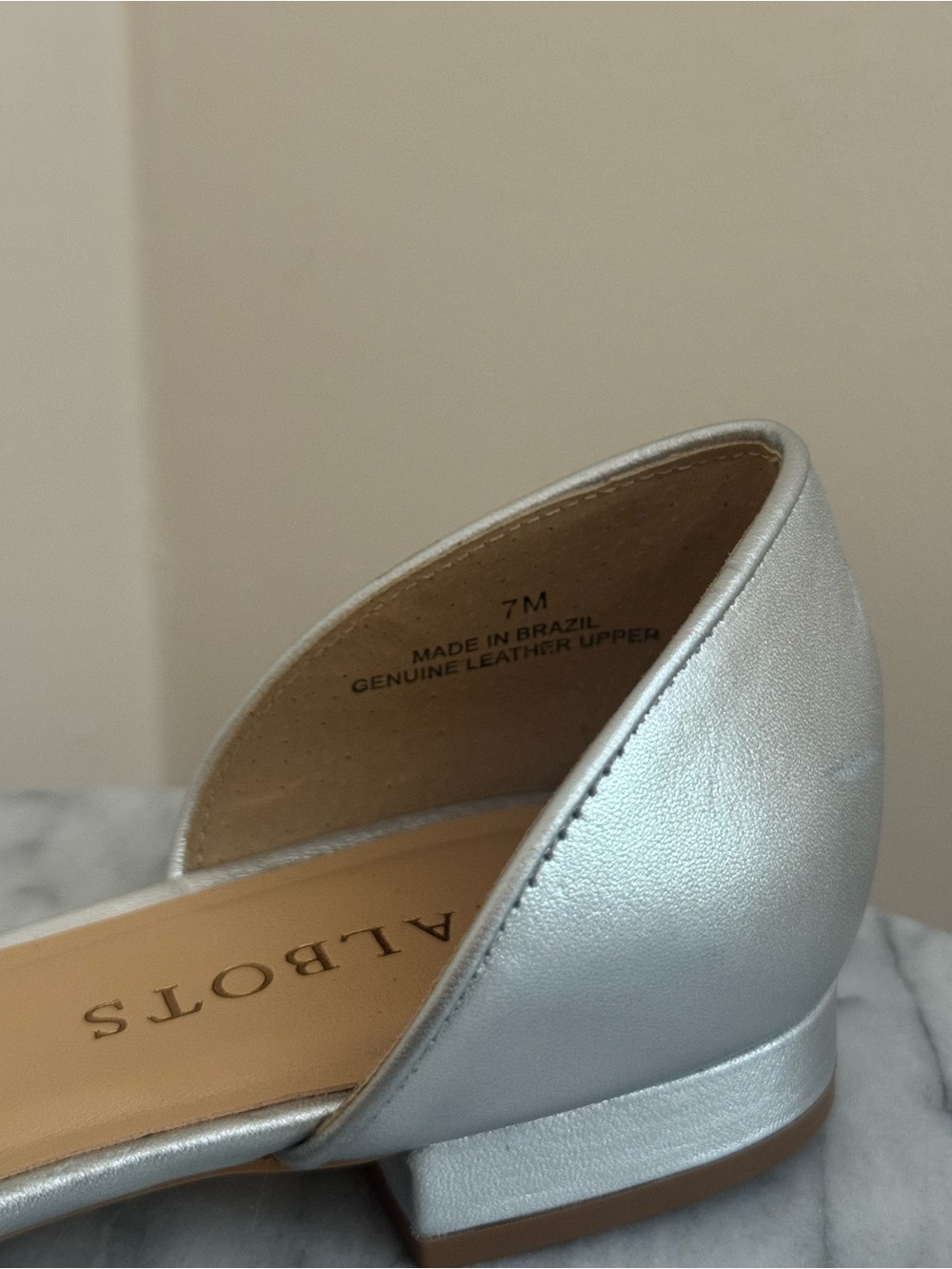 Talbots Leather D’Orsay Flats Women’s Size 7 Silver Perforated Pointed Toe - Picture 6 of 10